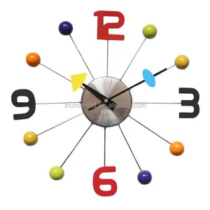 Art unique Creative design home decoration quartz cheap metal clock wooden colorful ball clock themes Modern wall clocks horloge