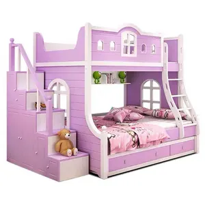 bed bunk slide Suppliers-3 beds Bunk bed safety double bed modern kids bedroom furniture 619