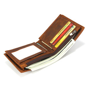 Carteras Clásicas Wb138 de Cuero Vacuno Hechas a Mano, Cartera de Identificación para Hombre con Bolsillo con Cremallera - Product Image 3
