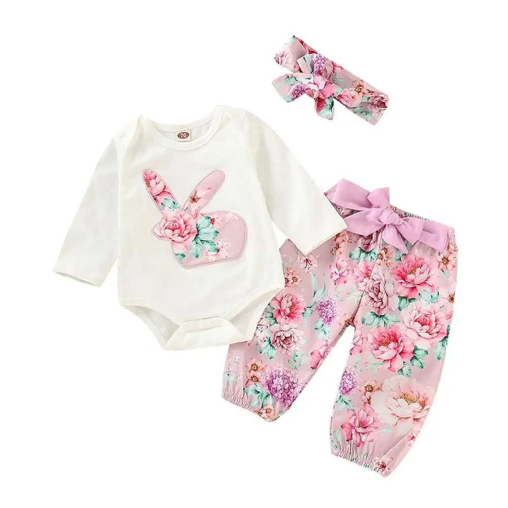 イースターバニーベビー3個セット幼児女の子動物ロンパース花柄パンツヘッドバンド衣装