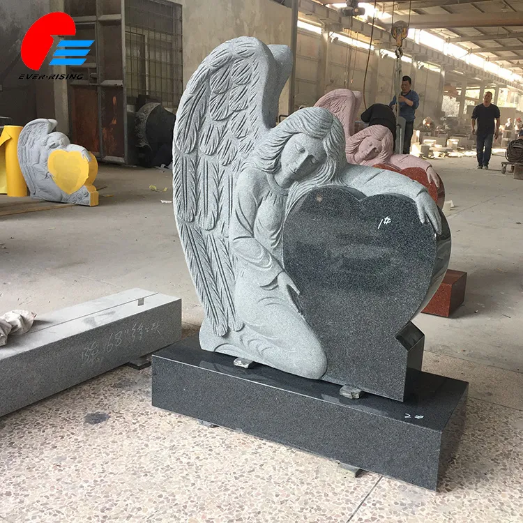 Nieuwe Ontwerp Donkergrijs Graniet Carve Angel Hart Grafsteen