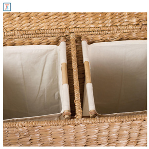 Oversized <strong>Divided</strong> Seagrass Fiber <strong>Laundry</strong> Hamper Storage <strong>Basket</strong> with Handles and 2 Removable Liners - Product Image 4