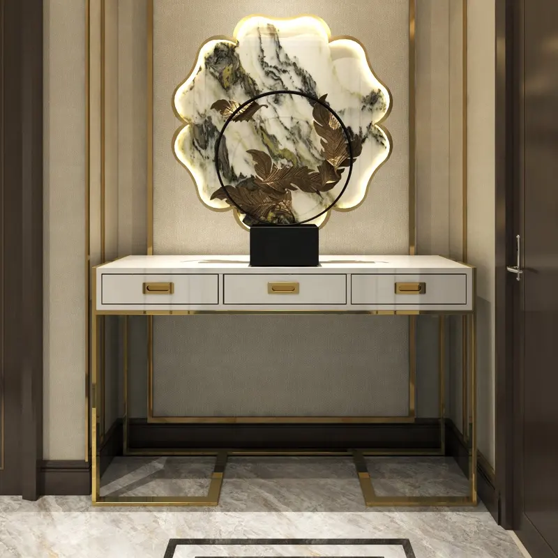 Home möbel luxus gold edelstahl konsole tisch holz