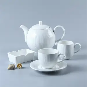Hot sale modern elegant hotel restaurant white blank ceramic pot milk jug cup and saucer expresso coffee tea table cup set