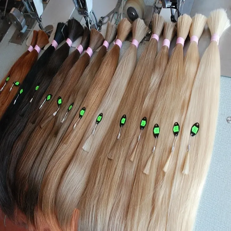 Extensión de cabello humano remy virgen ruso sin procesar, cabello a granel de alta calidad a la venta, 100%