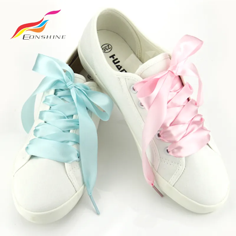 Оптовая продажа, плоские шнурки из атласной ленты с принтом на заказ, разноцветные шнурки для малышей