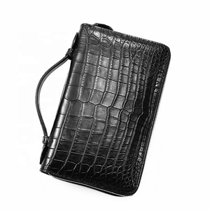 Pochette longue en cuir d'alligator de grande capacité pour hommes Pochette longue RFID Blocage double fermeture éclair Logo Alligator Imprimé pour hommes - Product Image 2