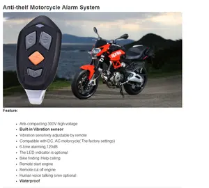 Espião vibratório para motocicleta, conjunto de alarme de roubo de segurança com 2 rodas e sem chave, com 120db