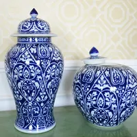 Decorative Ceramic Ginger Jars, Blue and White Porcelain
