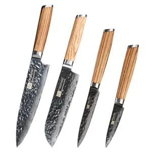 FINDKING Zebra Conjunto Punho De Madeira Facas Damasco 4 pcs 8 polegadas 3 5 7 polegadas Santoku Chef Utilitário polegadas polegadas Faca de Frutas 67 Camadas