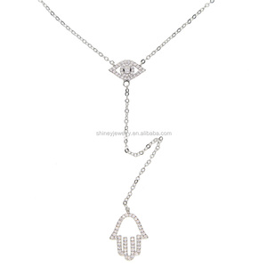 Fabbrica personalizza turco evil eye hamsa hand jewelry lariat pave clear cz splendida collana - Product Image 3