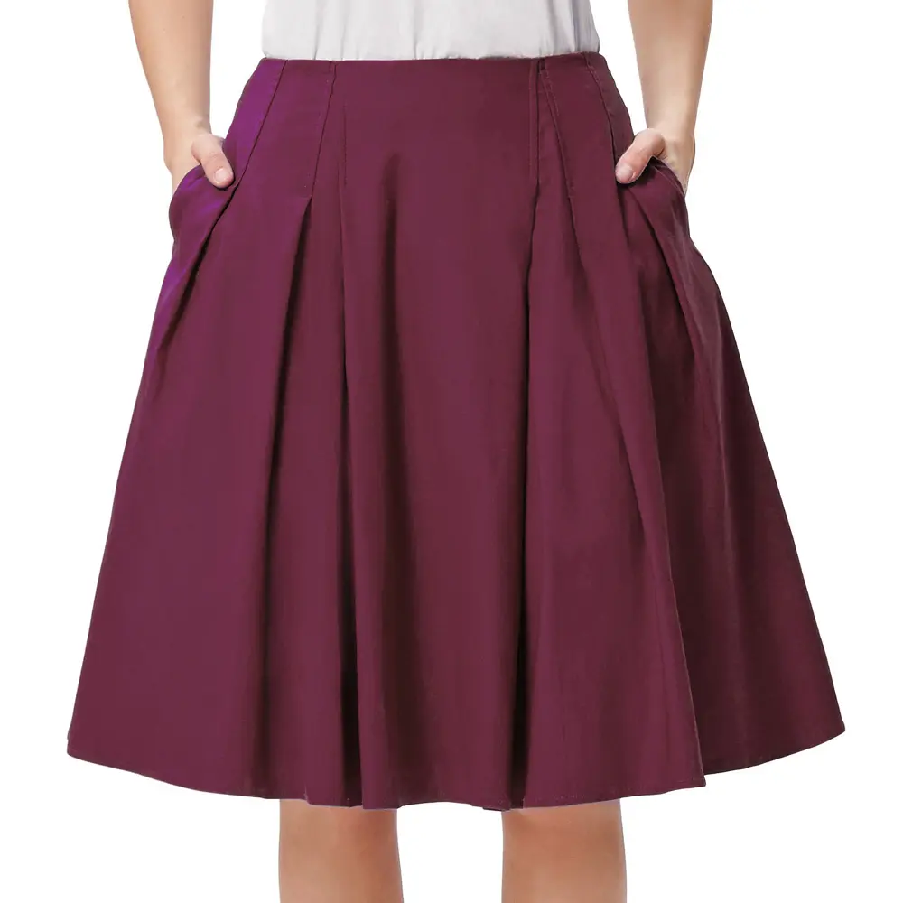 Grace Karin Women Solid Color High Stretchy A-Line Short Wine red Vintage Retro Skirt CL010451-4