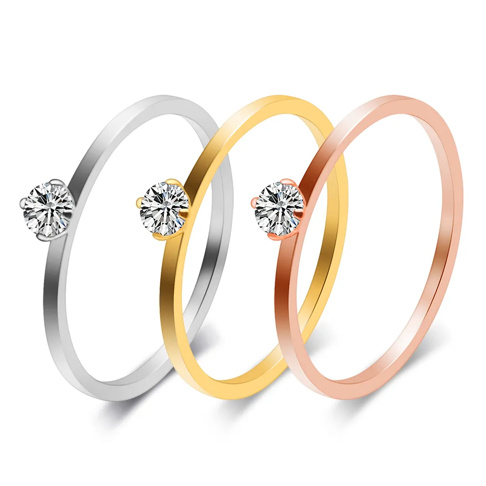 Girl finger ring Jewelry Stainless Steel Womens CZ Zircon diamond Ring 18K Gold Engagement Ring , OEM/ODM Accept