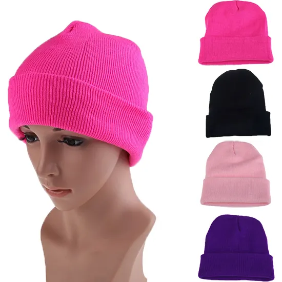 Professional Custom Embroidered Pull On Knitted Beanie With Logo Wholesale Winter Hat