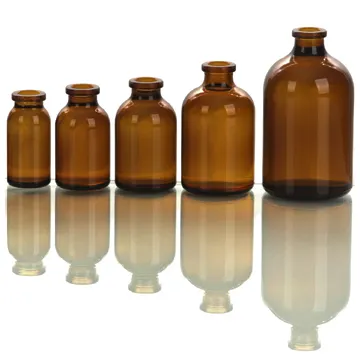 Botella de vidrio de inyección para medicina veterinaria, frasco de vidrio de inyección de 100ml, color ámbar/pedernal, USP tipo III