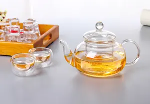 حار مبيعات اليد صنع فرن مقاوم للحرارة أبريق شاي زجاجي مجموعة أكواب الشاي الزجاجية الزجاج وعاء