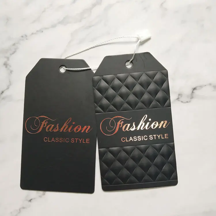 Latest Design Brand Garment Hang Tag Rose Gold/Gold Foil Hang Tags Black、Clothes Paper Hang Tags