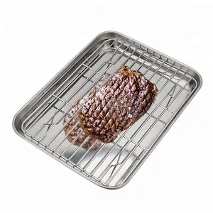 Plateau rectangulaire en acier inoxydable, grill, rôtissoire pour barbecue, avec support