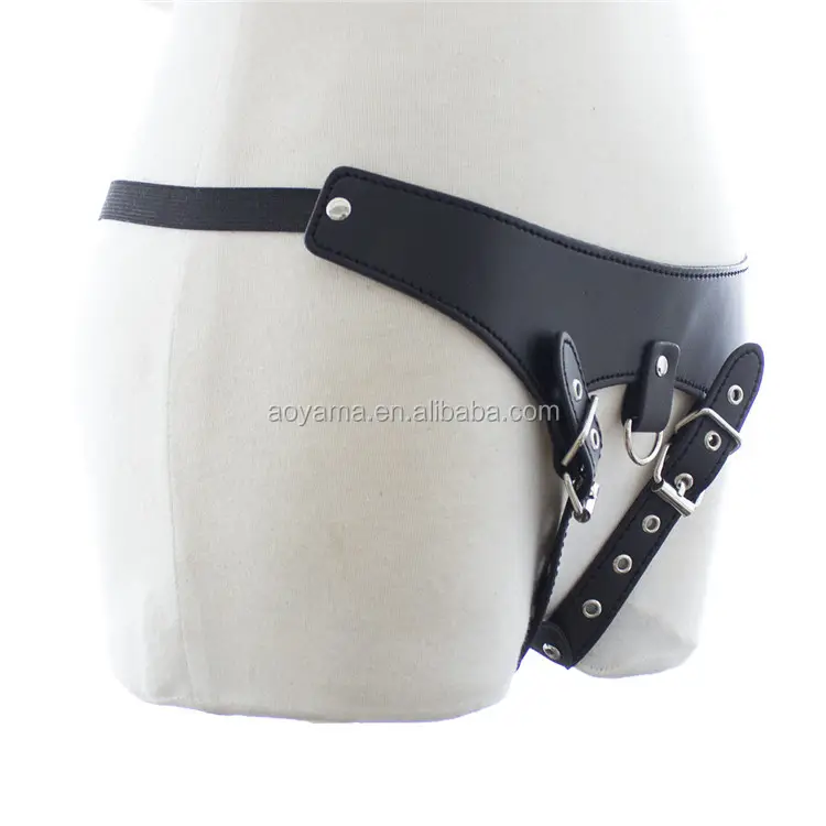 Male Mens PU Leather Pouch Chastity Harness Brief Metal Chained Jockstrap SM Fetish Wear Bondage Gear
