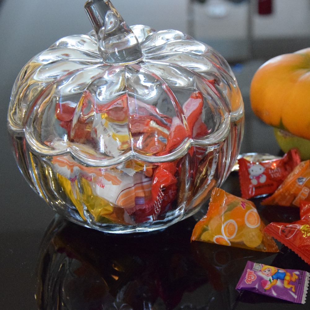 pumpkin shaped candy jar,glass cookie jars,glass storage container with lids.