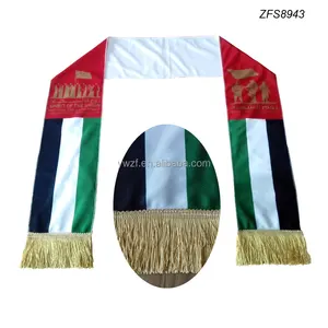 Golden tassel design bird eye fabric heat transfer printing UAE National day flag sublimation scarf