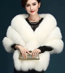 new premium natural real white fur shawl /faux fur warm knitted shawl for sale