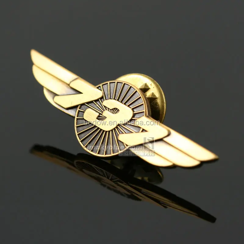 Asas de piloto de metal 3d, emblema dourado original
