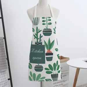 Delantal de cocina de algodón y lino impermeable con impresión personalizada, gran oferta, 2018