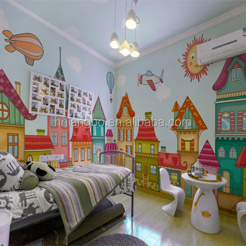 बच्चों के कमरे वॉलपेपर कार्टून लड़का और लड़की भित्ति कस्टम वॉलपेपर बच्चों के बेडरूम डिजाइन वॉलपेपर