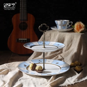 En gros décoratif hôtel restaurant mariage plaque 2 niveaux support de gâteau en céramique - Product Image 2