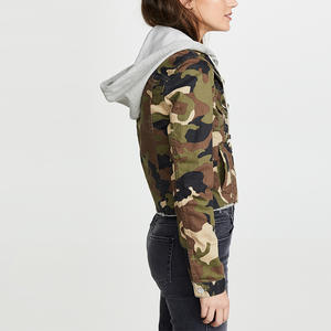 <strong>Camouflage</strong> Denim Detachable Hoodie Frayed Crop Jacket <strong>Women</strong> Casual <strong>Coat</strong> - Product Image 3