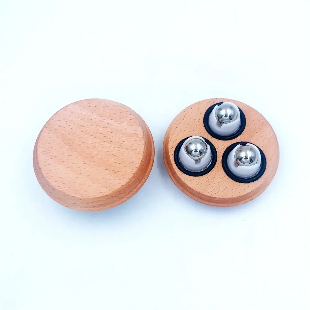 Rodillo de madera para masaje corporal, 3 bolas de acero inoxidable, de madera