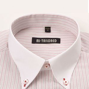 BUTTON DOWN COLLAR REGULAR FIT MEN'S CUSTOM CASUAL RED <span class=keywords><strong>BLACK</strong></span> STRIPE DRESS SHIRT - Product Image 2