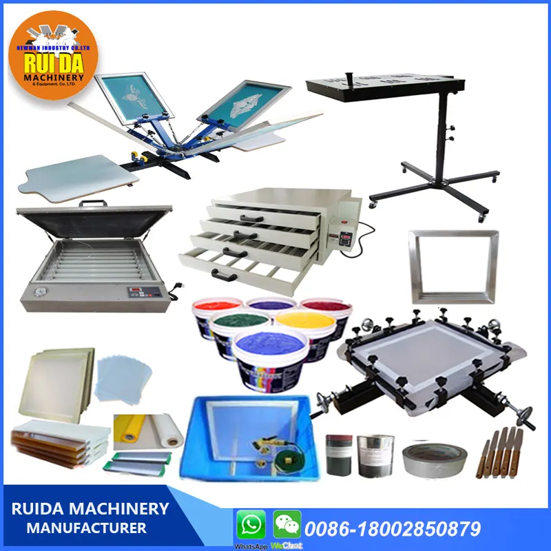 Screen Printing Press Machine 4 Colors 2 Stations Single-Rotary Press Screen Printing Machine