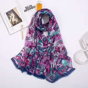 2019 summer printed flower polyester woman beach shawl scarf