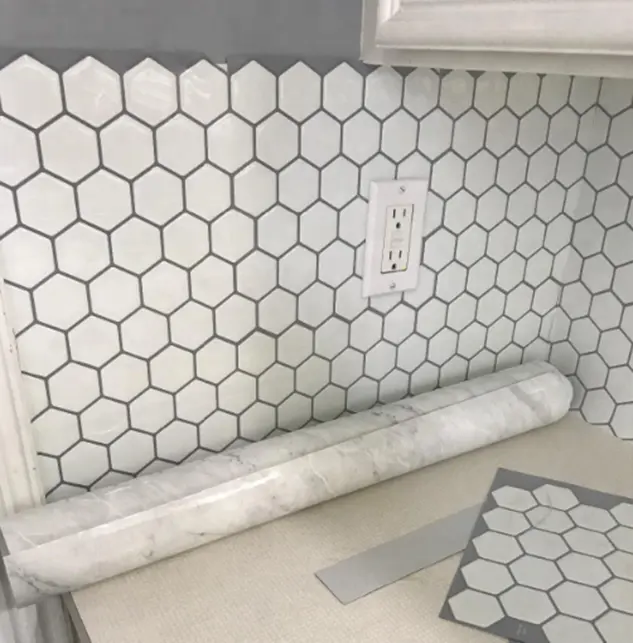 Beyaz altıgen vinil kendinden yapışkanlı mozaik çini