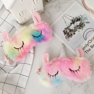 Vendita calda copri occhi per dormire graziosa benda ricamo <span class=keywords><strong>unicorno</strong></span> maschera per gli occhi pelosa - Product Image 2