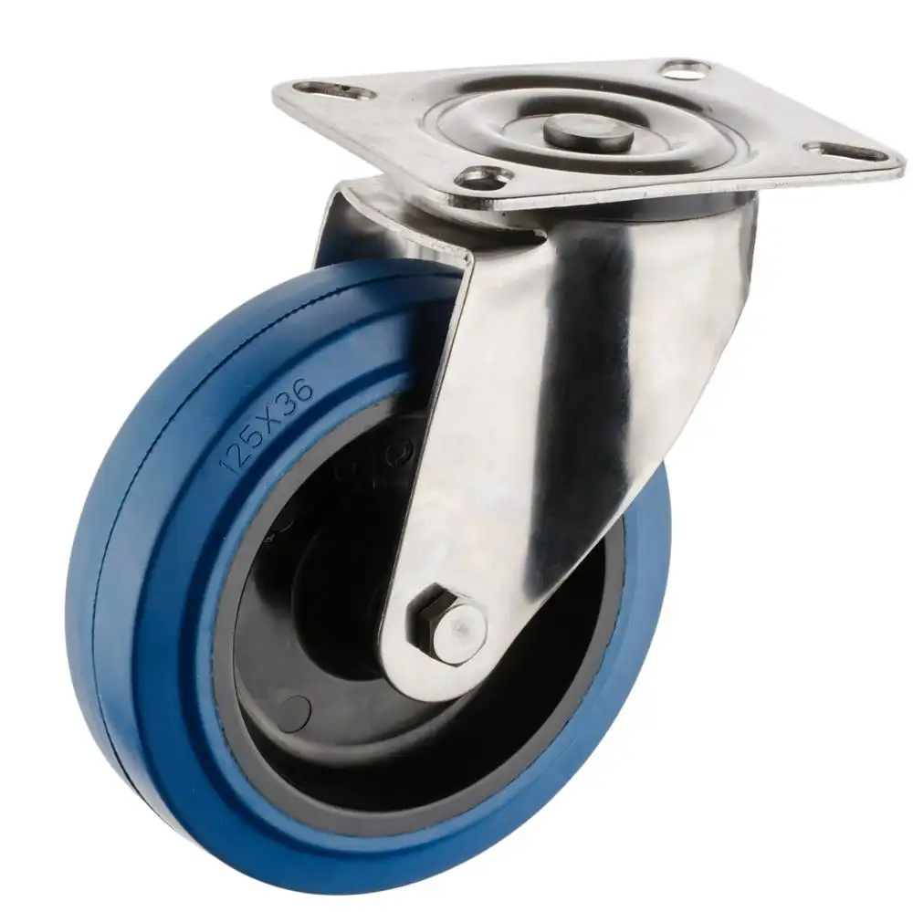 Industrial 304 Stainless Steel Casters With Blue Rubber Wheel