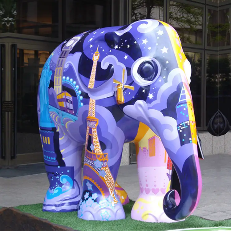 Outdoor Life Size Fiberglass Animals Resin Elephant Sculpture Statue