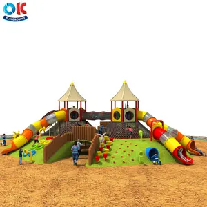 OK Playground Plastic Slide Tube Climbing Net for Kids to Play Wonderful Outside Playground Equipments