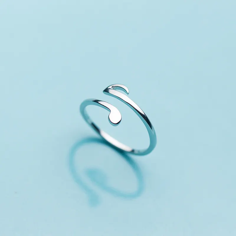 100% Real Solid 925 Sterling Zilver Muziek Symbool Vorm Ringen voor Vrouwen Persoonlijkheid Mooie Open Verstelbare Ringen