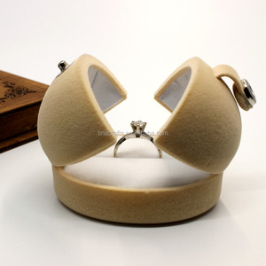 China Factory Unique Egg Shape Double Cover Beige Red <strong>Flocking</strong> Velvet Ring case Pendant <strong>Jewelry</strong> <strong>Boxes</strong> Wholesale