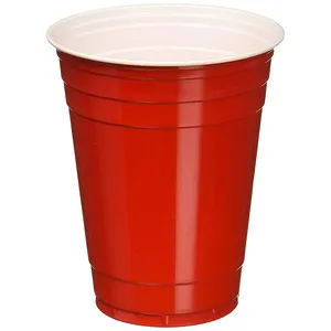 16oz doppelfarbe BPA-frei PS Kunststoff Party roter Becher benutzerdefiniertes Spiel mit Ball