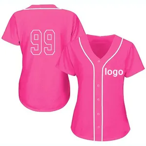定制商标设计纯色女士粉色棒球球衣批发空白球衣