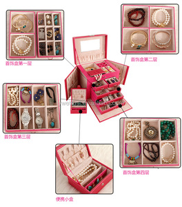 Caja de joyería grande de cuero Pu blanco y negro, embalaje azul, juegos de viaje de joyería grande, caja organizadora, cajón de almacenamiento - Product Image 3