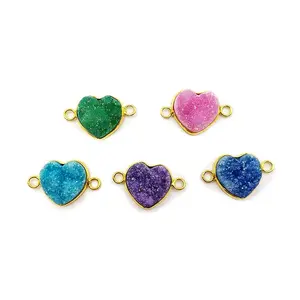 Good quality heart shape geode druzy quartz pendant natural stone agate pendant for necklace making