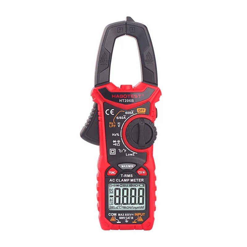 HABOTEST HT206B Digital Clamp Meter AC Current True RMS Voltage Auto Range LPF LowZ with Temperature test