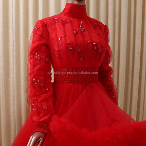 Shinning RSM6662B rojo Caliente de alta escote de encaje con cremallera elegante musulmana de manga larga vestido maxi 2016 - Product Image 5