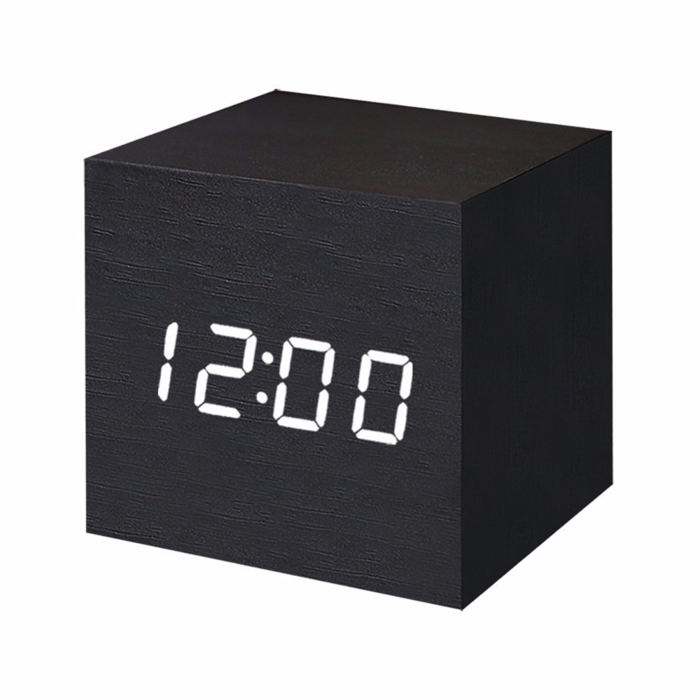 Zogift cubo LED de madera moderna <span class=keywords><strong>despertador</strong></span> control de sonido cuadrado mesa de escritorio digital de madera - Product Image 2