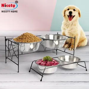 Nicety Pet Products High Quality Dog Bowl Stand Wrought Iron Bowl Stand Dog Food And Water Double Bowls Feeder Stand
